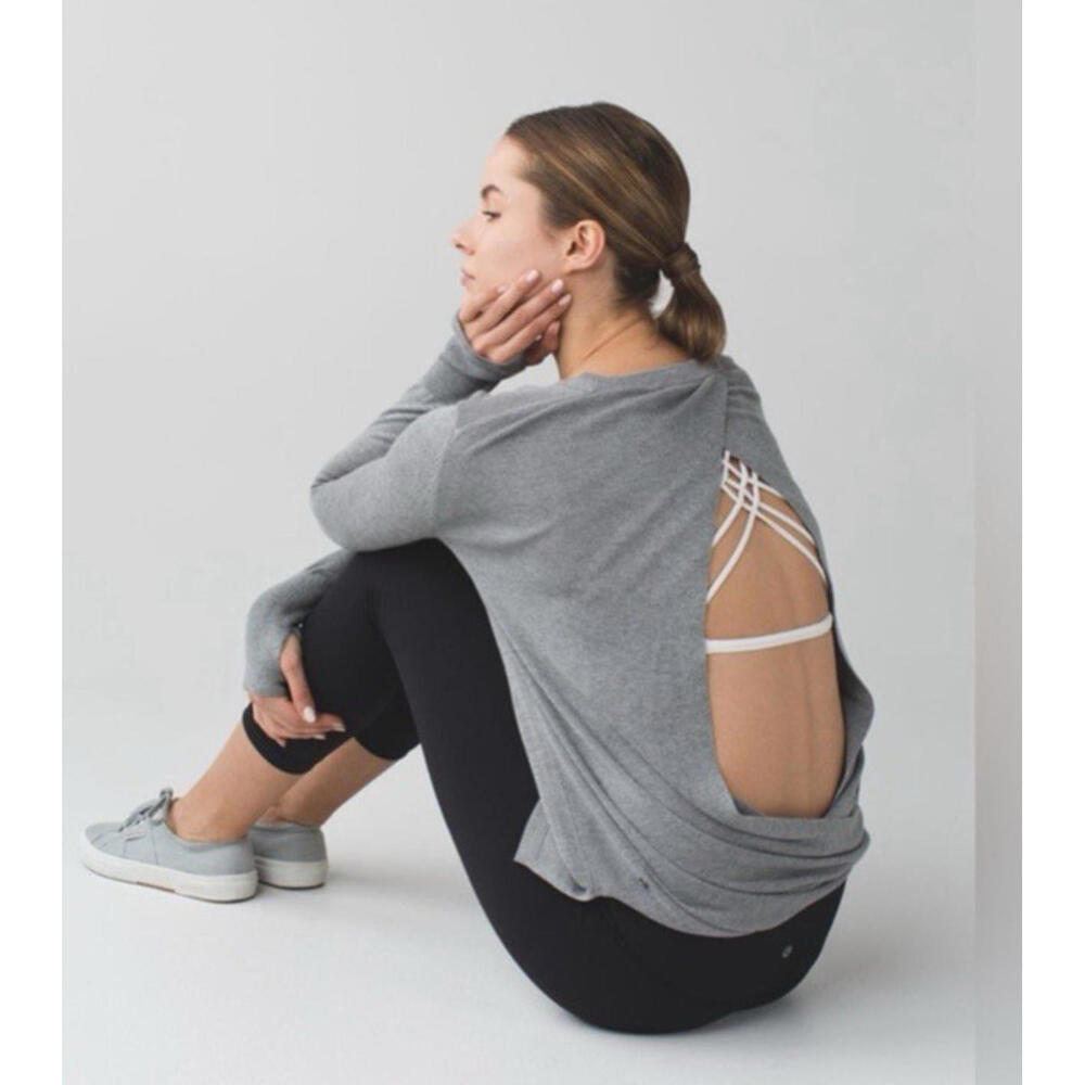 Lululemon Bring It Backbend Open Back Sweater 12 Cashmere Blend Pullover Gray - Picture 2 of 7